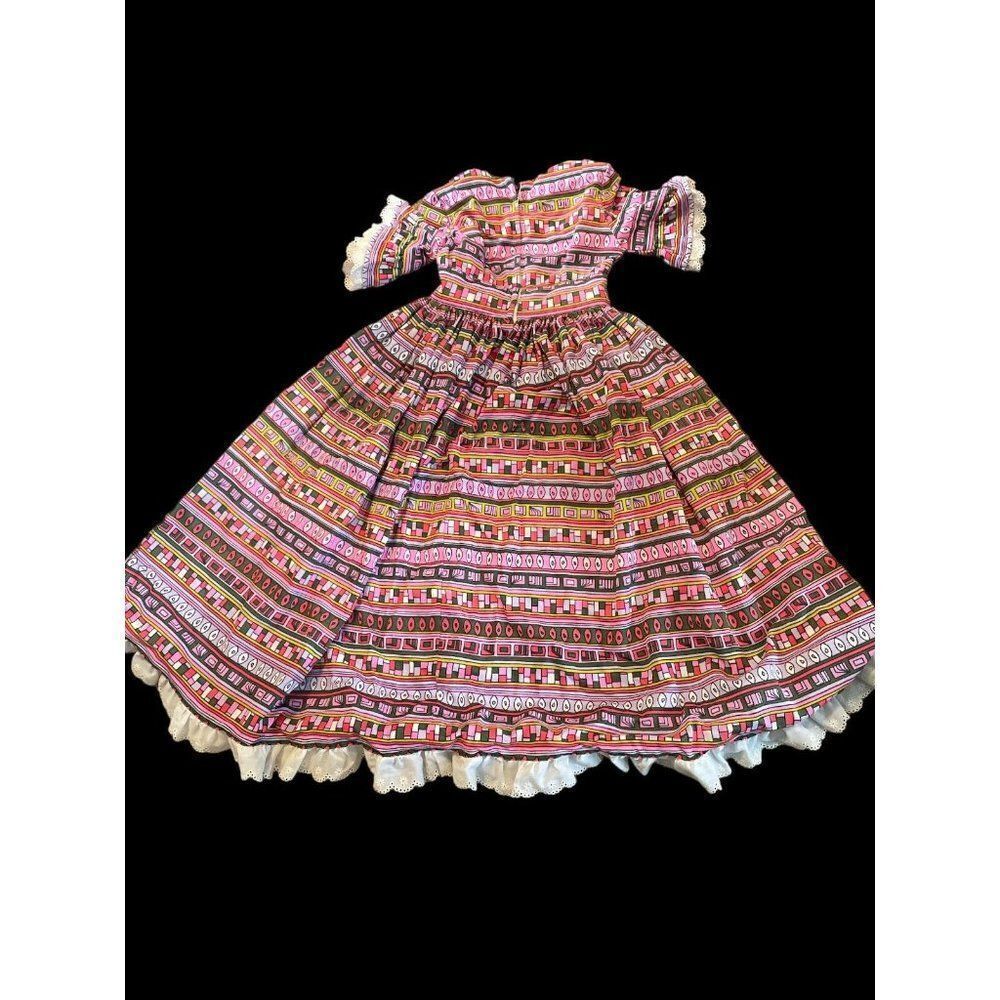Vintage Handmade Girls Lace Trim Dress Full Flare Cottage Core - Picture 4 of 6